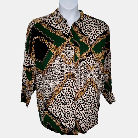 Monki Animal Print Shirt Dress Button Down Hi Lo Dolman Sleeve Small - Picture 1 of 10